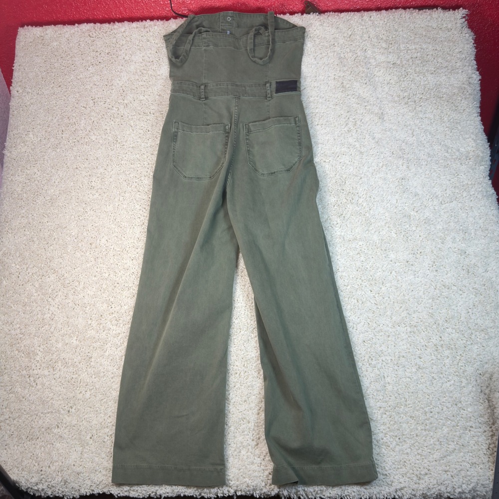 PAIGE Womens 26 Olive Green Denim Jumpsuit Sleeveless Wide Leg Utility Boho - Picture 3 of 14